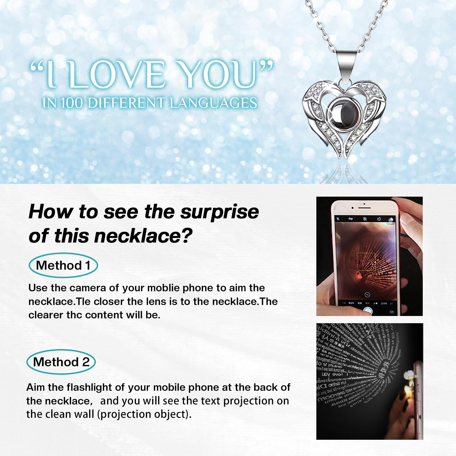 Preserved Real Cyan Rose Gift With I Love You In 100 Languages Necklace, Cute Gifts For Girlfriend, Women, Mom, Wife, Gifts Idea