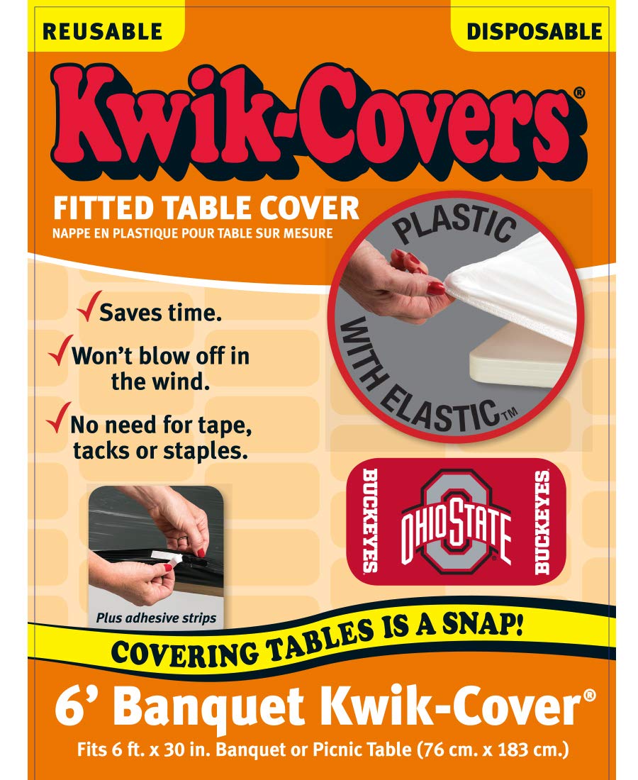 Collegiate Kwik-Covers Rectangle Plastic Table Covers, Bundle Of 2 (Ohio State University, 6')