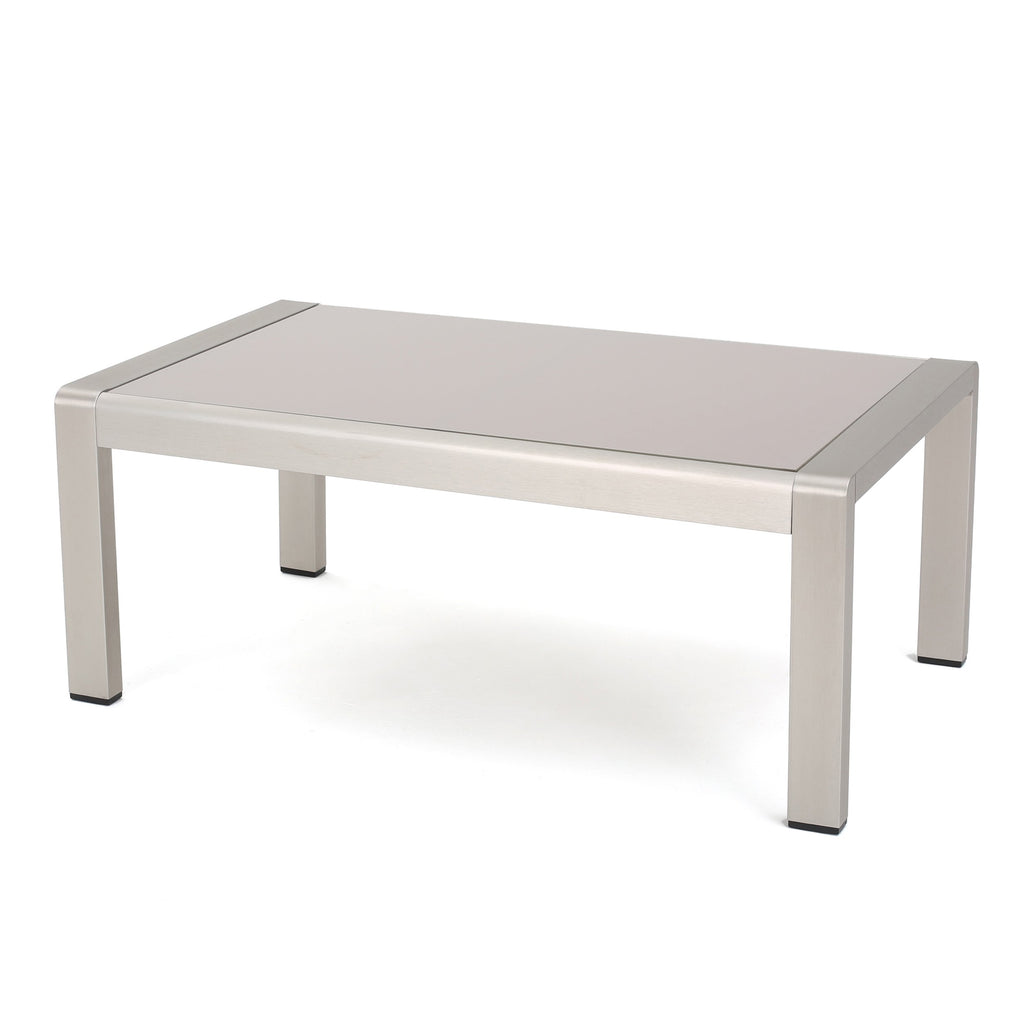 Christopher Knight Home Cape Coral Outdoor Aluminum Coffee Table With Glass Top, Silver