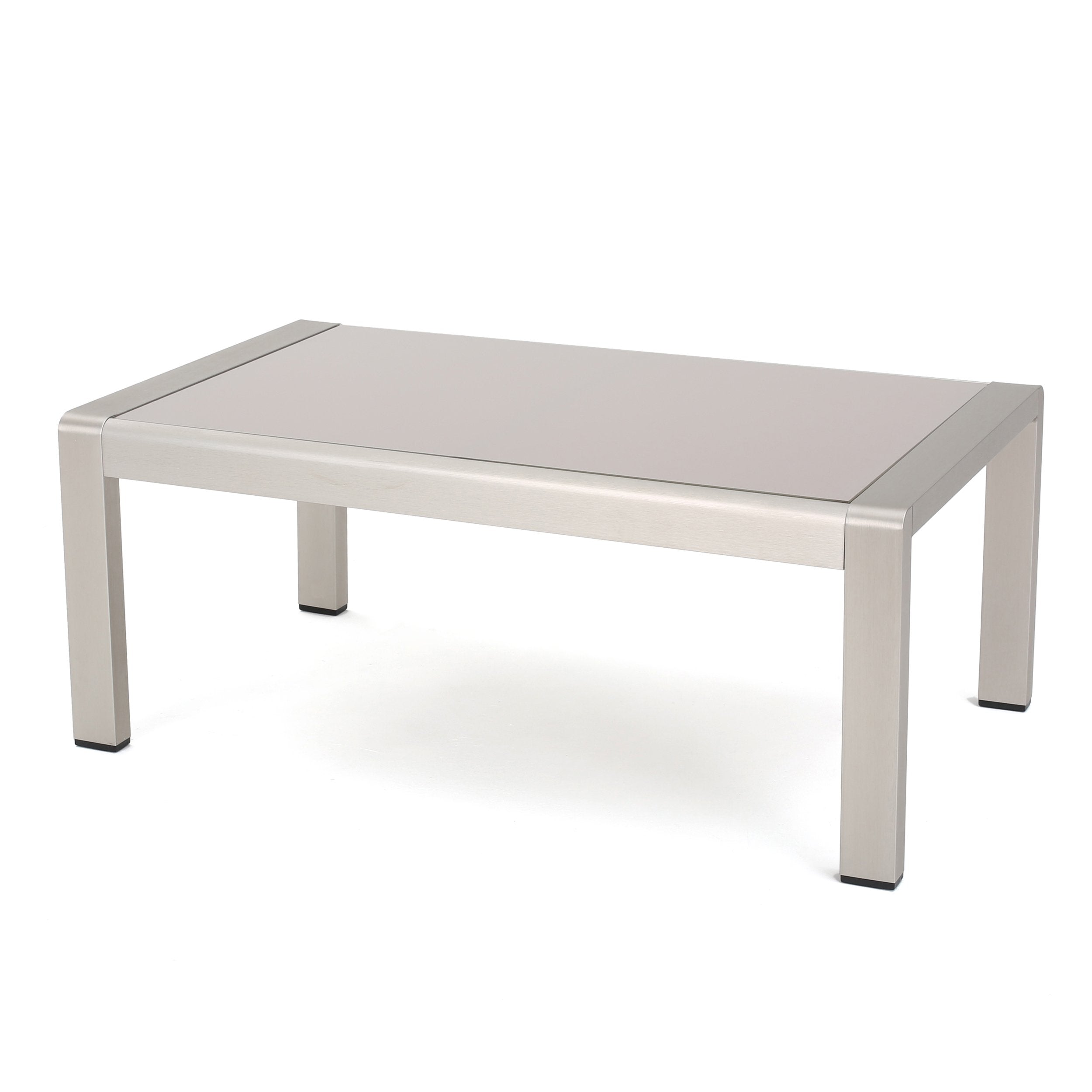 Christopher Knight Home Cape Coral Outdoor Aluminum Coffee Table With Glass Top, Silver