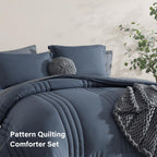 Monbix Queen Comforter Set - 7 Pieces, Blue Gray, All Seasons Down Alternative, Model Solid Comforter-001, Includes Sheets & Pillowcases