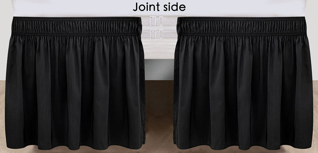 Biscaynebay Wrap Around Bed Skirts With Split Corners For King Beds 17' Drop, Black Elastic Dust Ruffles Easy Fit Wrinkle & Fade Resistant Silky Luxurious Fabric Solid Machine Washable