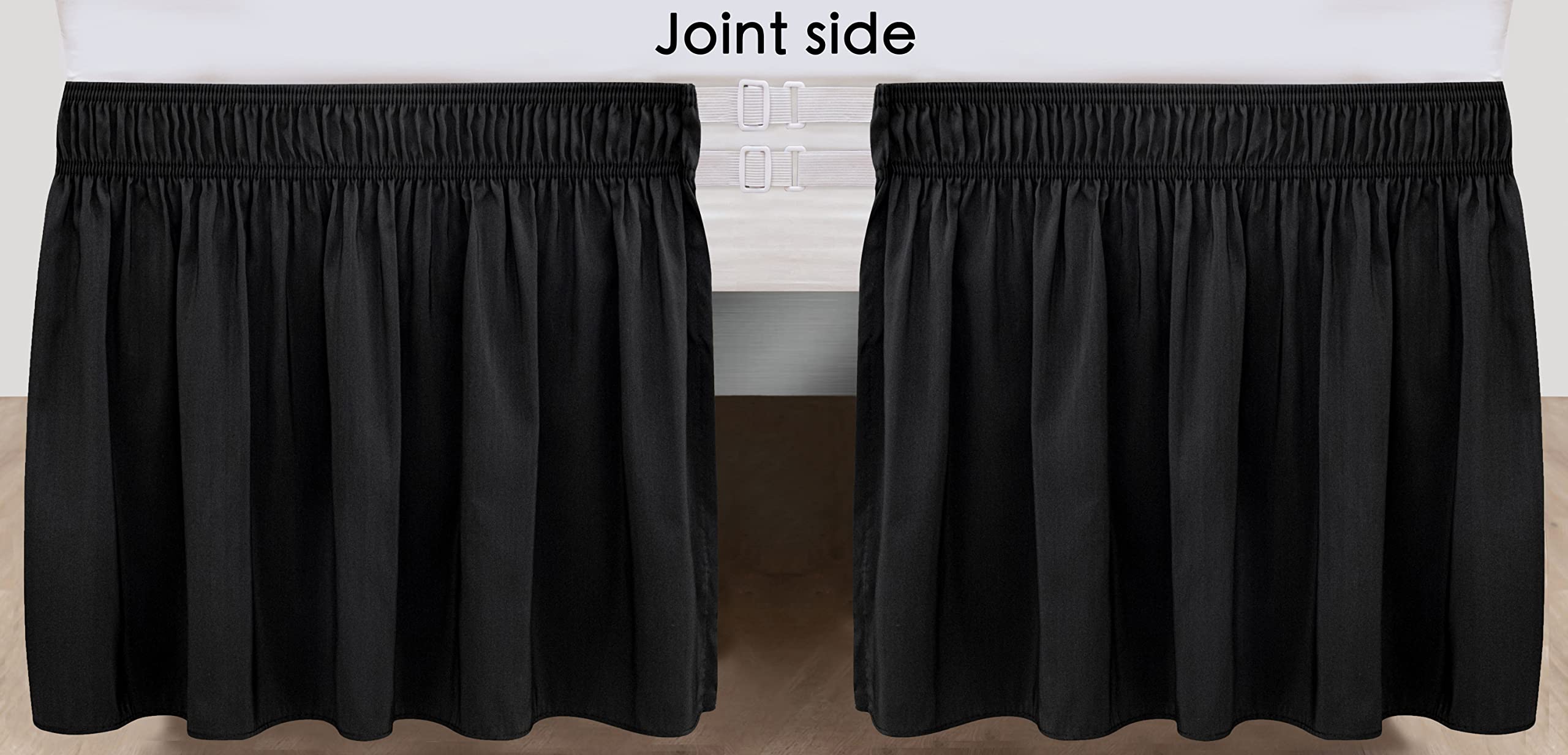 Biscaynebay Wrap Around Bed Skirts With Split Corners For King Beds 17' Drop, Black Elastic Dust Ruffles Easy Fit Wrinkle & Fade Resistant Silky Luxurious Fabric Solid Machine Washable