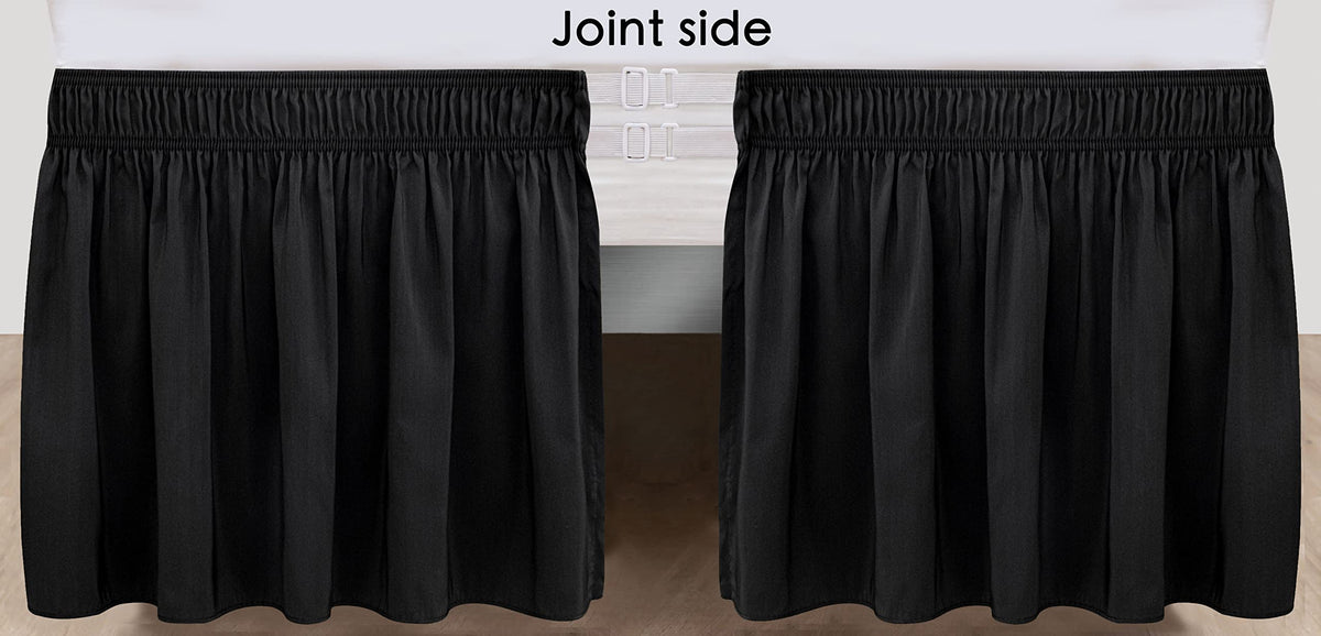 Biscaynebay Wrap Around Bed Skirts With Split Corners For Queen Beds 17' Drop, Black Elastic Dust Ruffles Easy Fit Wrinkle & Fade Resistant Silky Luxurious Fabric Solid Machine Washable