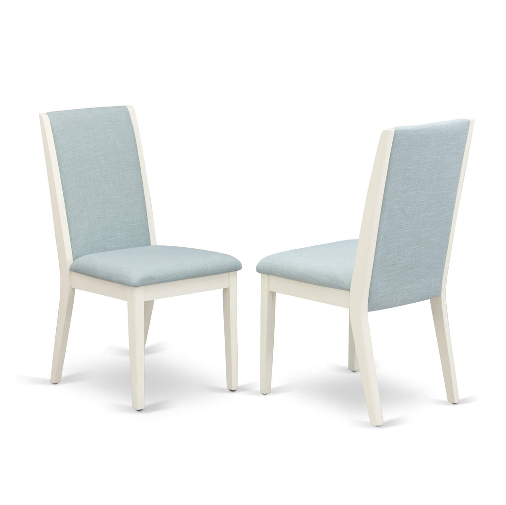 East West Furniture X076La015-7 7 Piece Dining Table Set Consist Of A Rectangle Dining Room Table With X-Legs And 6 Baby Blue Linen Fabric Parsons Chairs, 36X60 Inch, Multi-Color