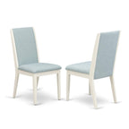East West Furniture X076La015-7 7 Piece Dining Table Set Consist Of A Rectangle Dining Room Table With X-Legs And 6 Baby Blue Linen Fabric Parsons Chairs, 36X60 Inch, Multi-Color