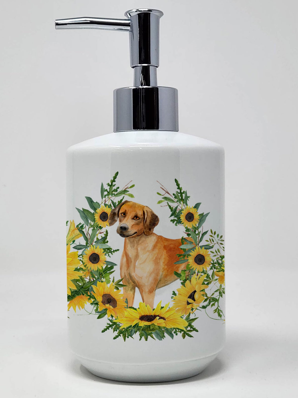 Caroline's Treasures CK2868SOAP Rhodesian Ridgeback in Sunflowers Ceramic Soap Dispenser Hand Soap Dispenser Pump Bottles for Ba