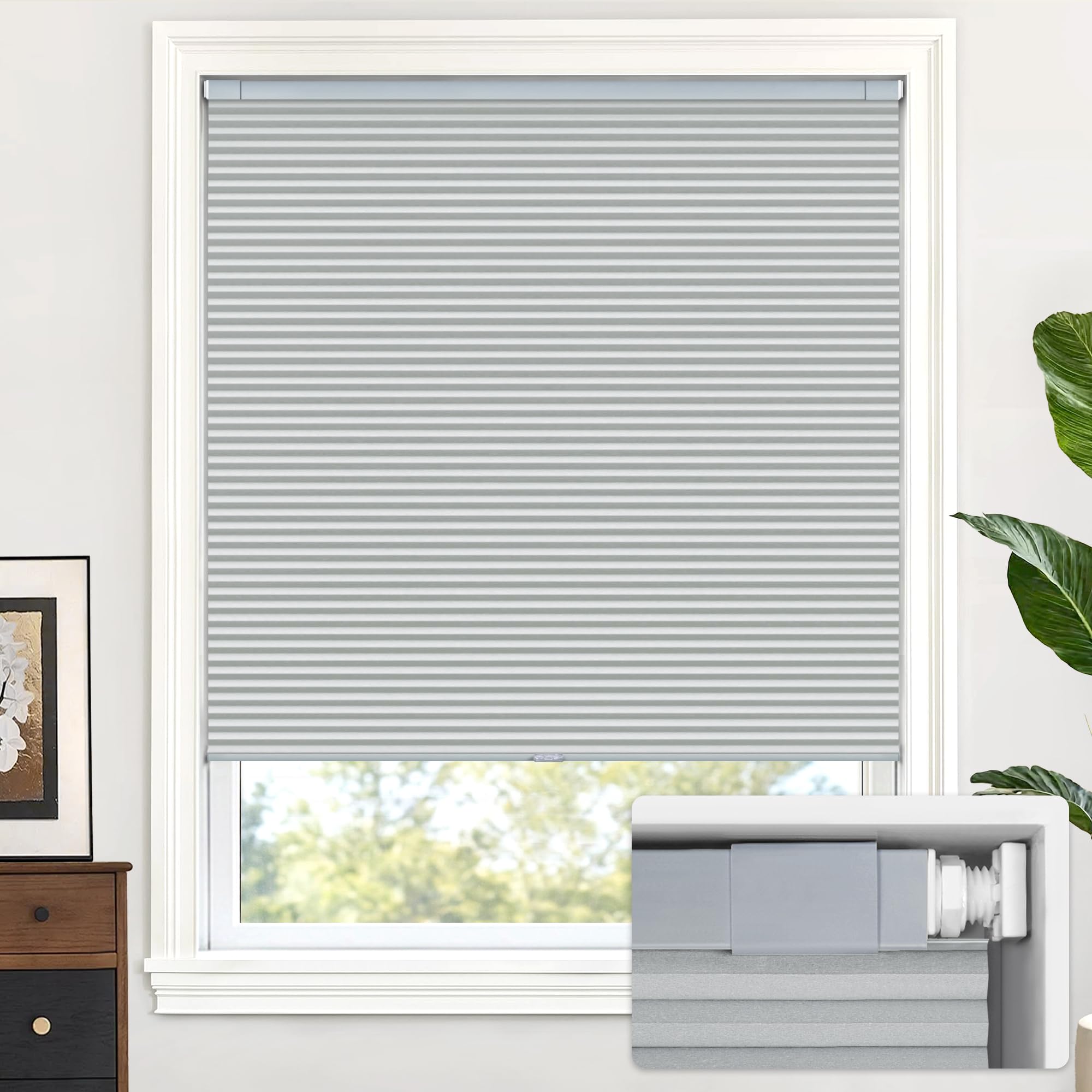 LazBlinds Cordless Cellular Shades, No Tools No Drill Blackout Honeycomb Shades Pleated Blinds for Windows, 33.5'' W x 48'' H, D