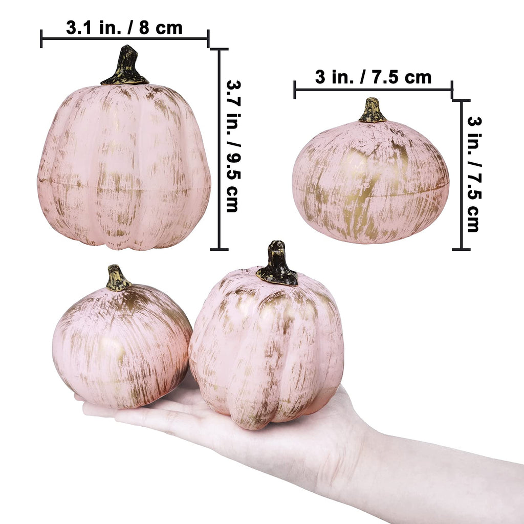 7 Pcs Assorted Artificial Gold Brushed Pink Pumpkins Rustic Decorative Pumpkins Foam Pumpkins For Fall Halloween Harvest Wedding
