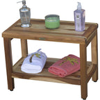 HomeRoots 24' Teak Rectangular Shower Outdoor Bench with Shelf in Natural Finish