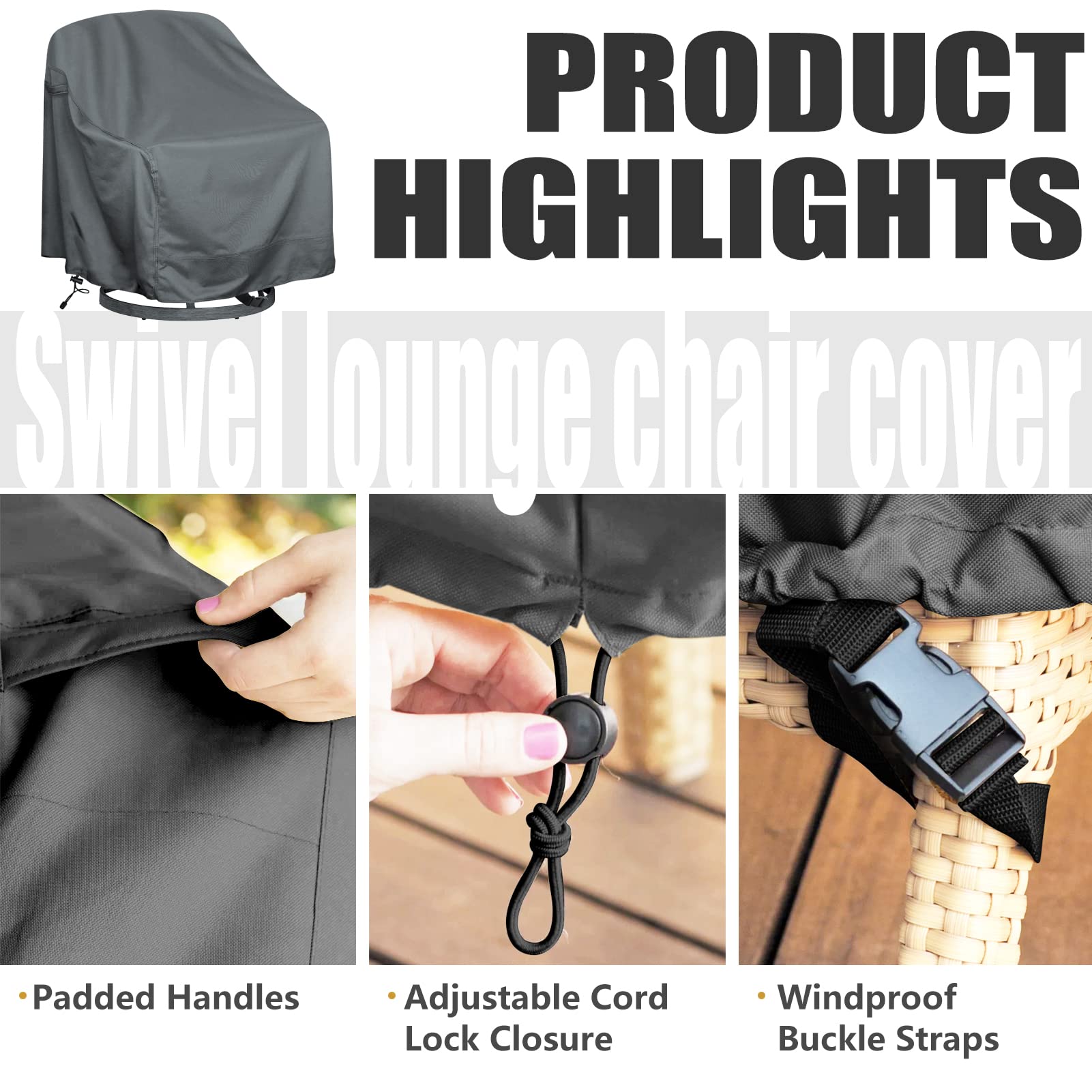 Outdoor Swivel Lounge Chair Cover 2 Pack, Fits To (39' L X 37' W X 38' H) Lawn Patio Chairs, 420D Tear-Resistant, Uv Resistant, Waterproof For Furniture Covers, Gray