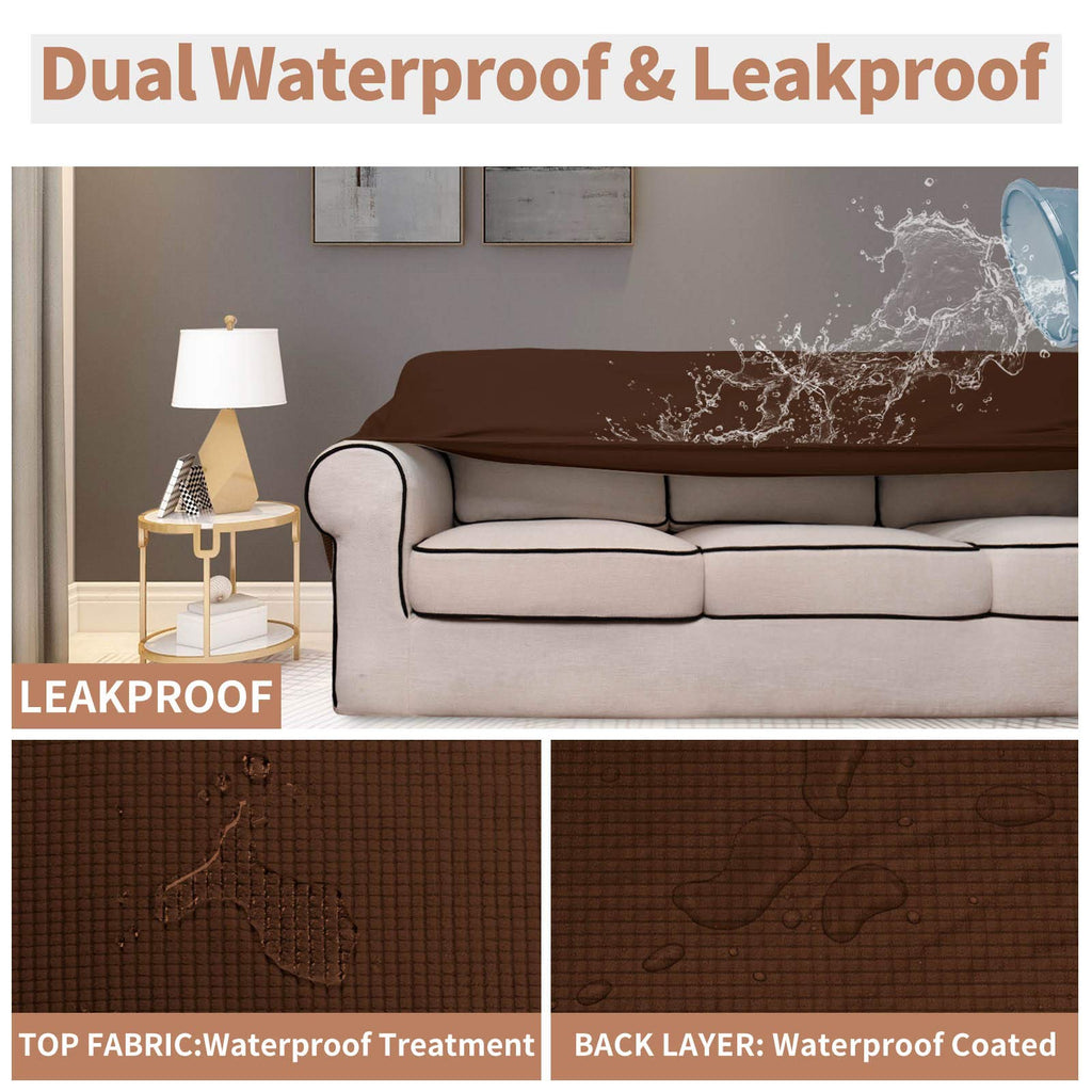 Easy-Going 100% Waterproof Couch Cover, Dual Waterproof Sofa Cover, Stretch Jacquard Sofa Slipcover, Leakproof Furniture Protector For Kids, Pets, Dog And Cat (Oversized Sofa, Coffee)