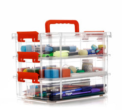 Kesi 3Tiers Stack Carry Storage Box, Transparent Stackable Storage Bin with Handle Lid Latching Storage Container for School,of