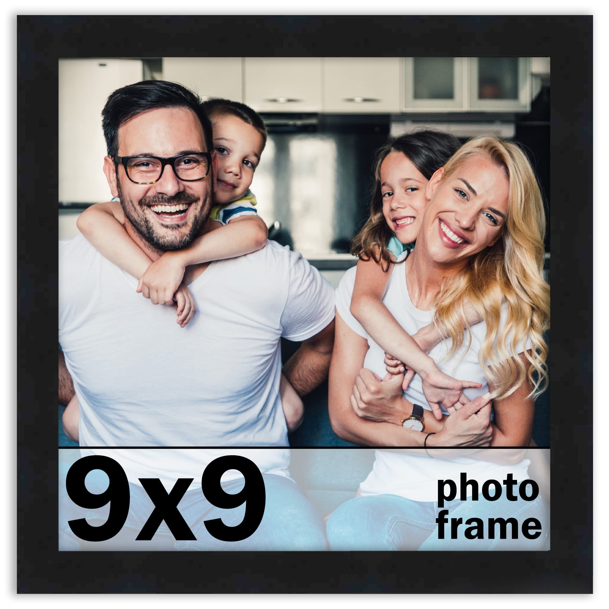 9x9 Frame Black Picture Frame - Modern Photo Frame Includes UV Acrylic Shatter Guard Front, Acid Free Foam Backing Board, Hangin