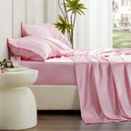 Love'S Cabin Twin Xl Satin Sheet Sets - 3 Piece Pink Silky Satin Bed Sheets With Deep Pockets, Luxury Silk Feel Satin Sheet Set Twin Xl (1 Flat Sheet,1 Fitted Sheet,1 Pillow Case)