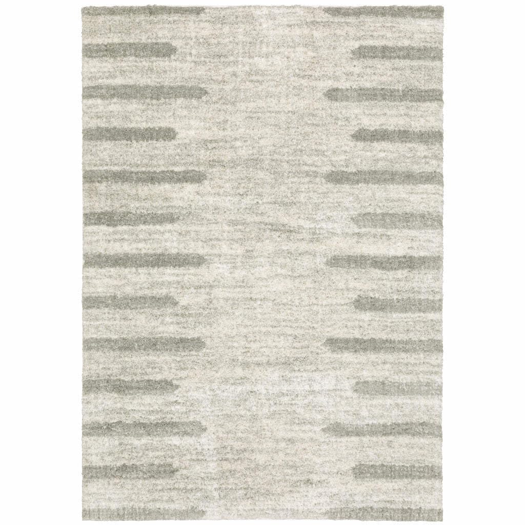 HomeRoots 510863 8 x 11 ft. Ivory & Gray Geometric Shag Power Loom Stain Resistant Rectangle Area Rug