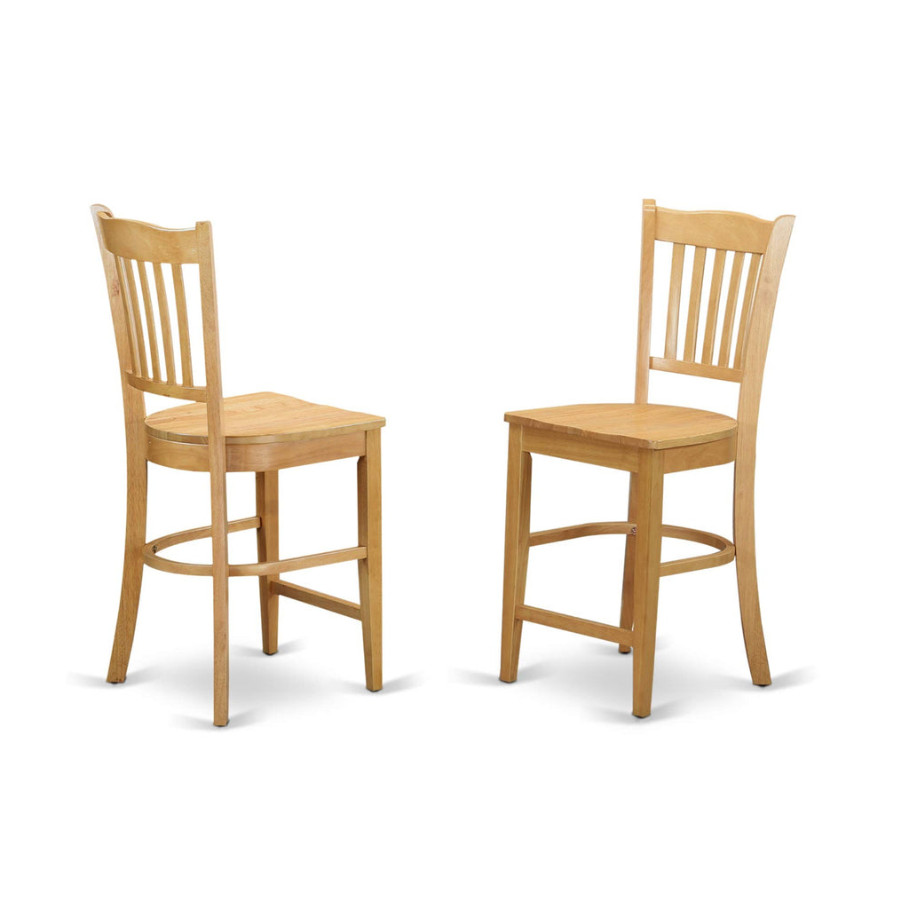 East West Furniture EDGR5-OAK-W 5 Piece Kitchen Counter Set Includes a Round Dining Room Table with Pedestal and 4 Dining Chairs, 30x30 Inch, Oak
