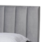 Baxton Studio Clare Queen Size Gray Velvet Panel Bed with Tufted Headboard