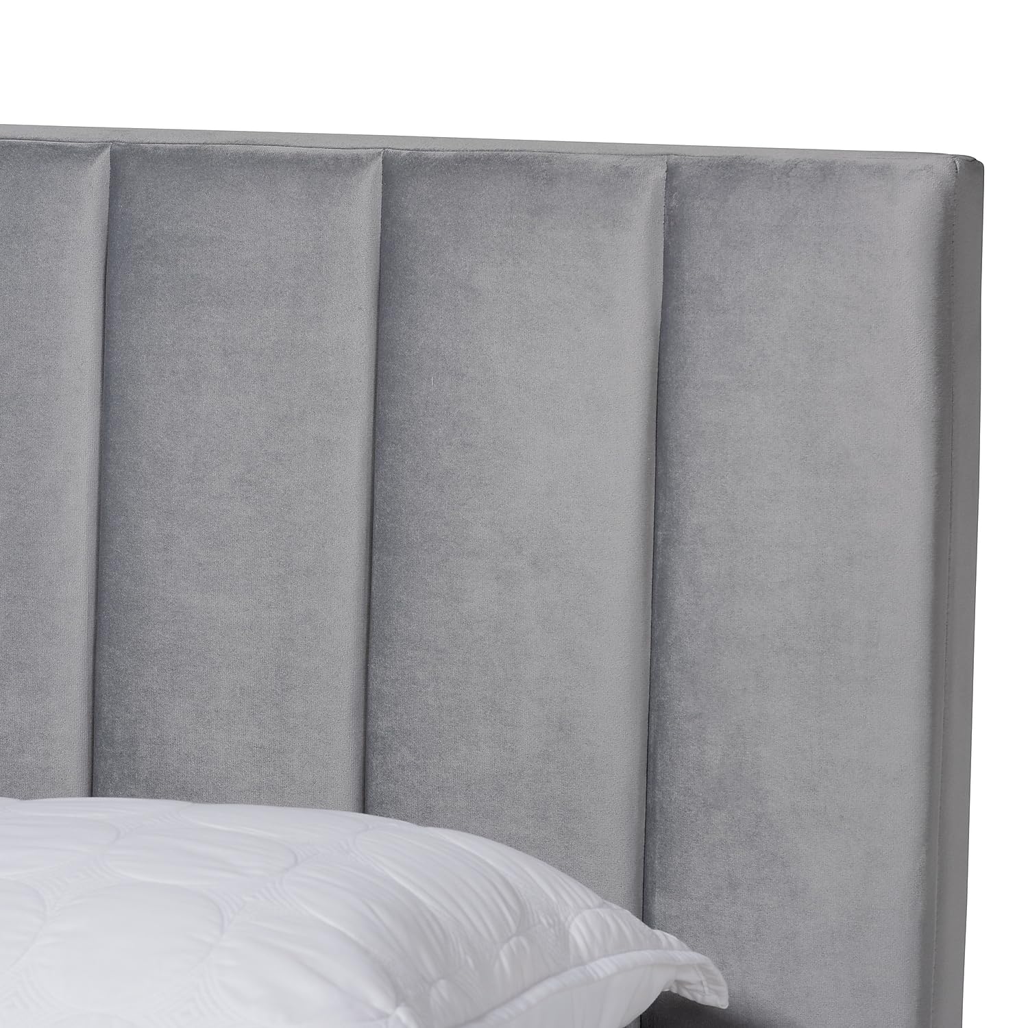 Baxton Studio Clare Queen Size Gray Velvet Panel Bed with Tufted Headboard