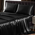 Siinvdabzx 4Pcs Satin Sheet Set California King Size Ultra Silky Soft Black Satin Bed Sheets With Deep Pocket, 1 Fitted Sheet, 1