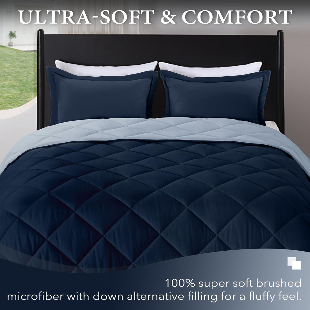 Downluxe Full Size Comforter Set - Blue And Sapphire Full Comforter - Soft Bedding Sets For All Seasons -3- Piece Comforter Set Full With 2 Reversible Pillow Shams
