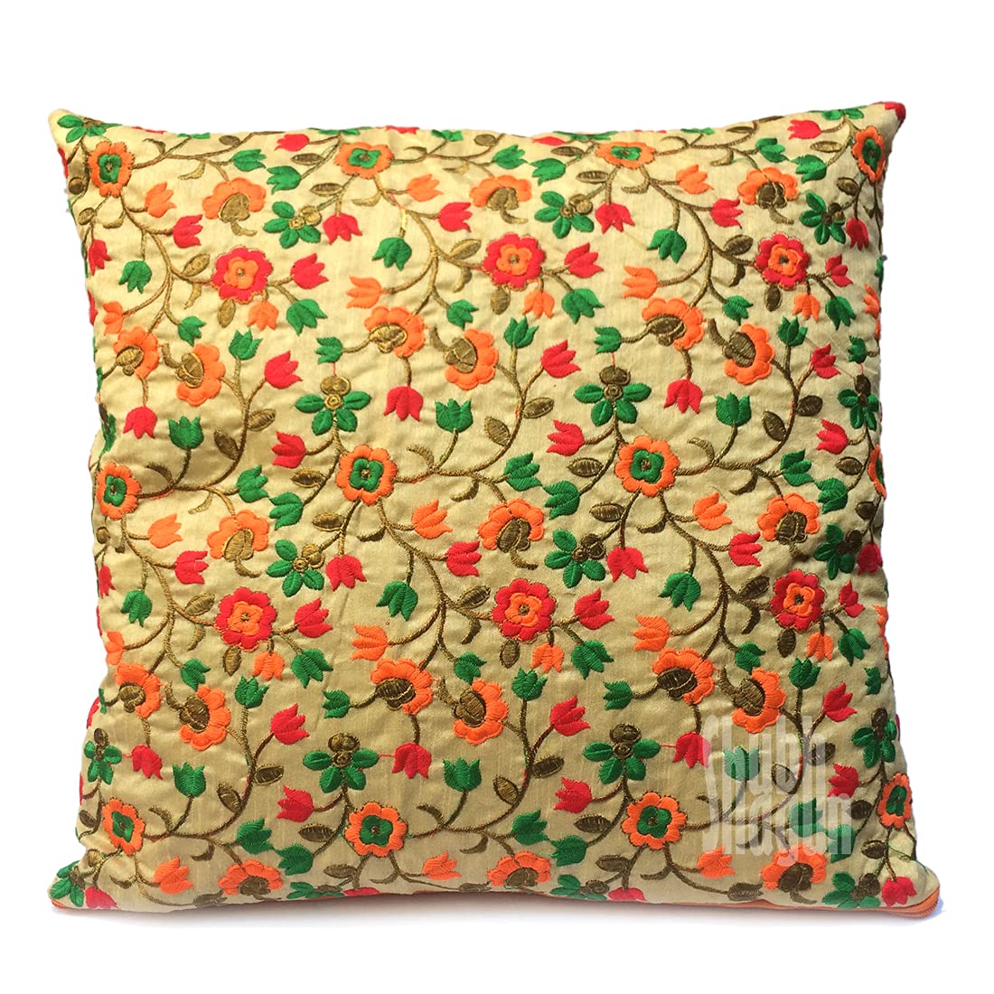 Shubh Shagun Embroidered Cushion Cover Size 16X16 Inch Square (Multicolored)