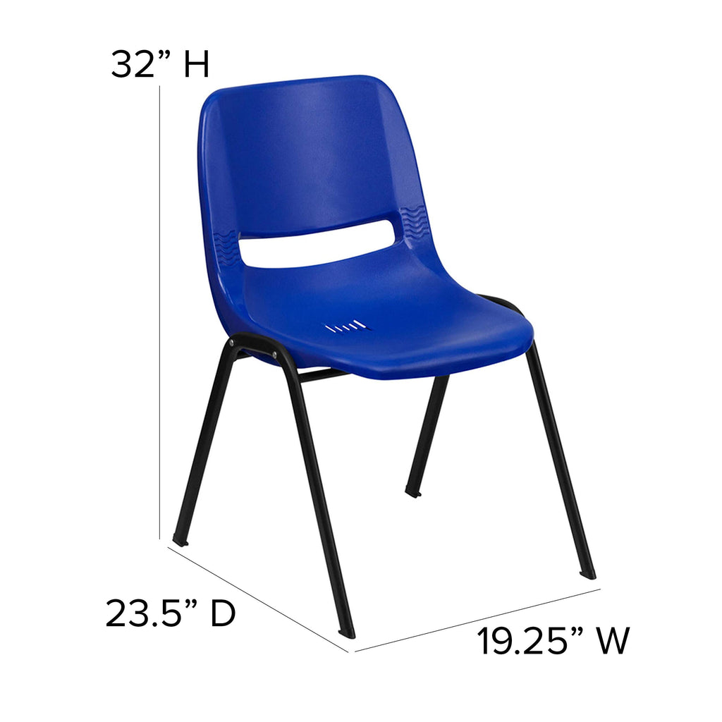 Flash Furniture HERCULES Series 880 lb. Capacity Blue Ergonomic Shell Stack Chair with Black Frame