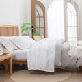 Bestouch Sheet Set 100% Washed Cotton Linen Feel Super Soft Comfortable Chic Lightweight 3 Pcs Home Bedding Set Solid Bright Whi