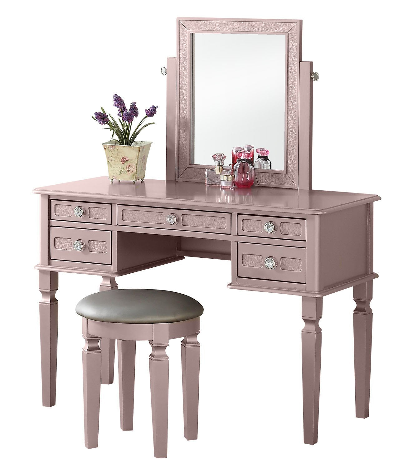 Bobkona Vanity Table With Stool Set, Galaxy Black