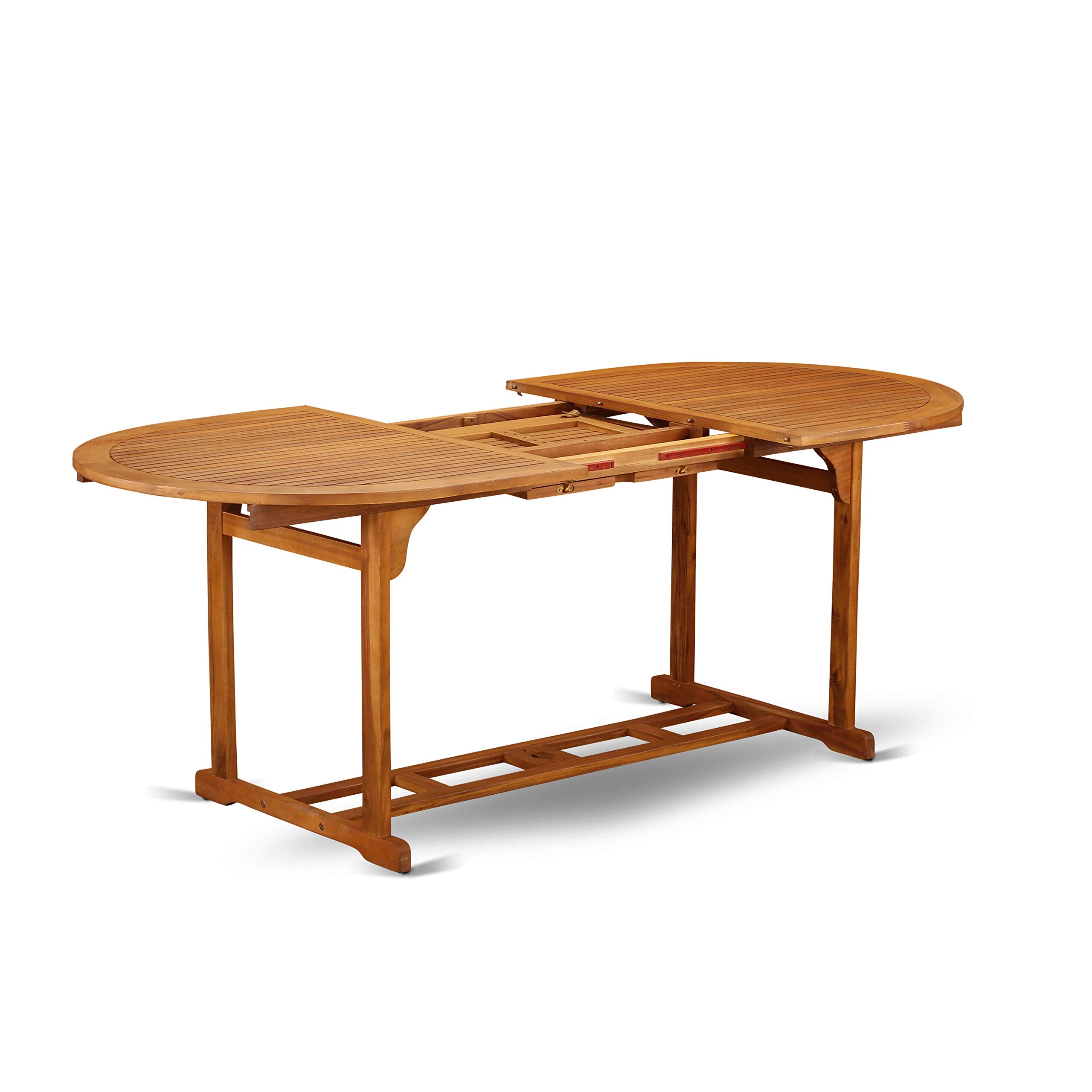 East West Furniture Bscm5Cana Beasley 5 Piece Patio Bistro Dining Furniture Set Includes An Oval Outdoor Acacia Wood Table And 4 Folding Arm Chairs, 36X78 Inch