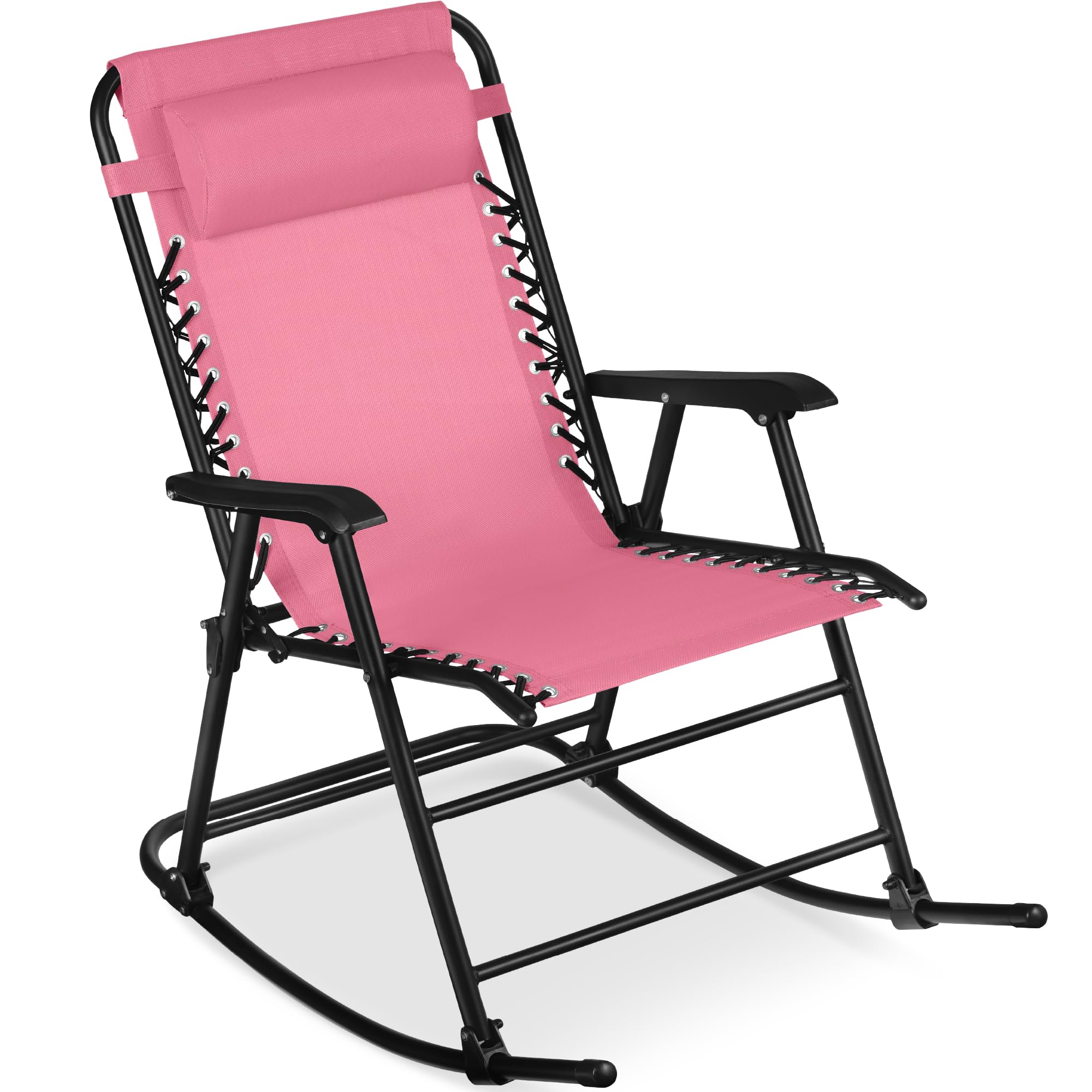 Best Choice Products Outdoor Folding Rocking Chair, Zero Gravity Lounge Chair, Patio Rocker w/Headrest Pillow - Pink