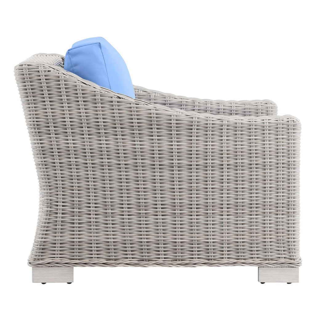 Modway Conway Outdoor Patio Wicker Rattan, Armchair, Light Gray Light Blue