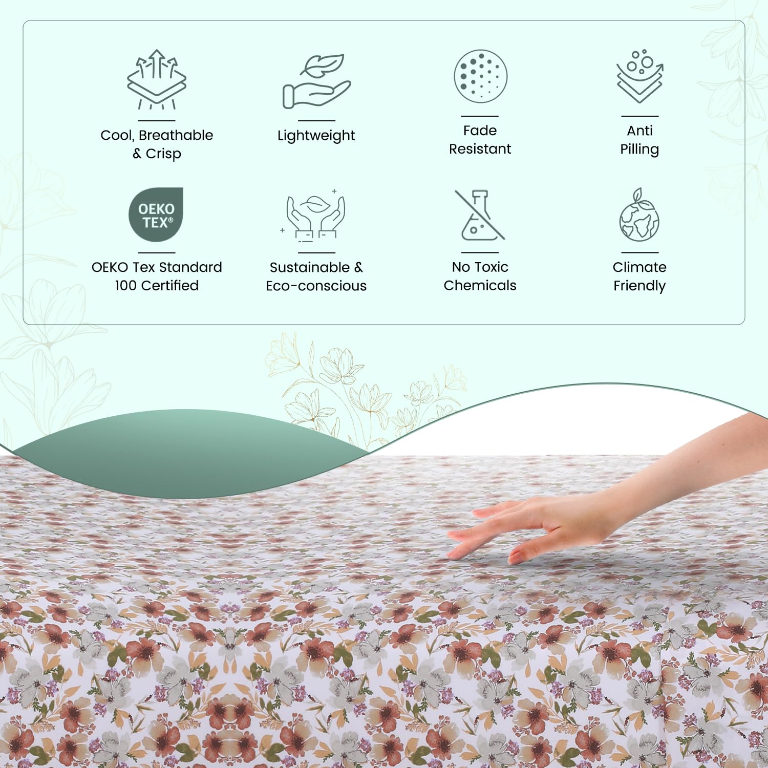 Feather & Stitch Softest 100% Cotton Sheets, 300 Thread Count Percale Weave Bedding, 16' Deep Pocket, Cooling Sheets, Breathable Bed Set, Hotel Premium Quality (- Full, Florence)