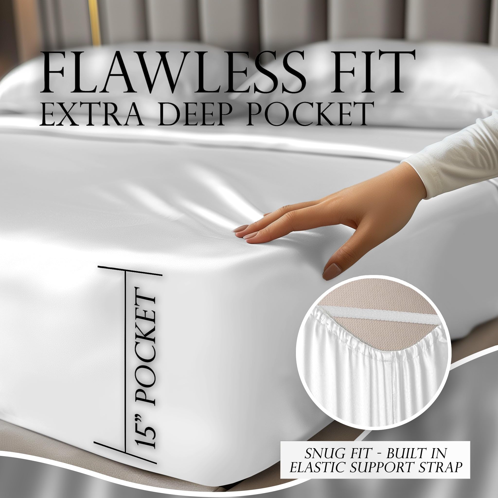 Decolure Satin Sheet Queen Set 6Pcs - Luxurious & Genuine Silk Feel Satin Sheets Queen - Elegant & All-Season Silky Soft Queen S