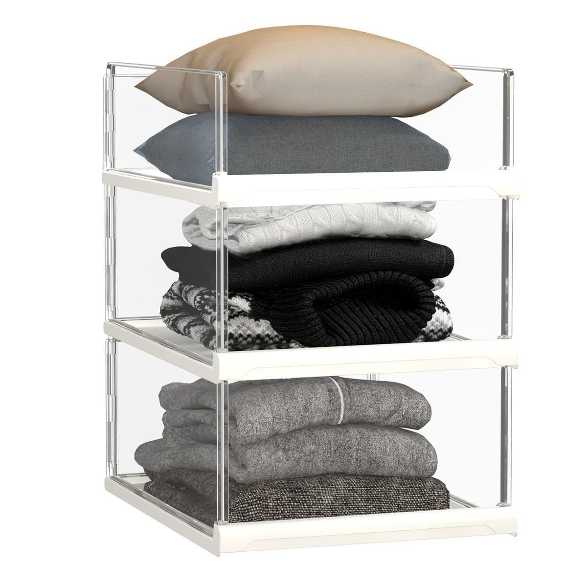 Covetree 3 Pack Stackable Closet Organizers and Storage Shelves  Transparent Sweater Organizer for Closet, Bathroom, Kitchen, C