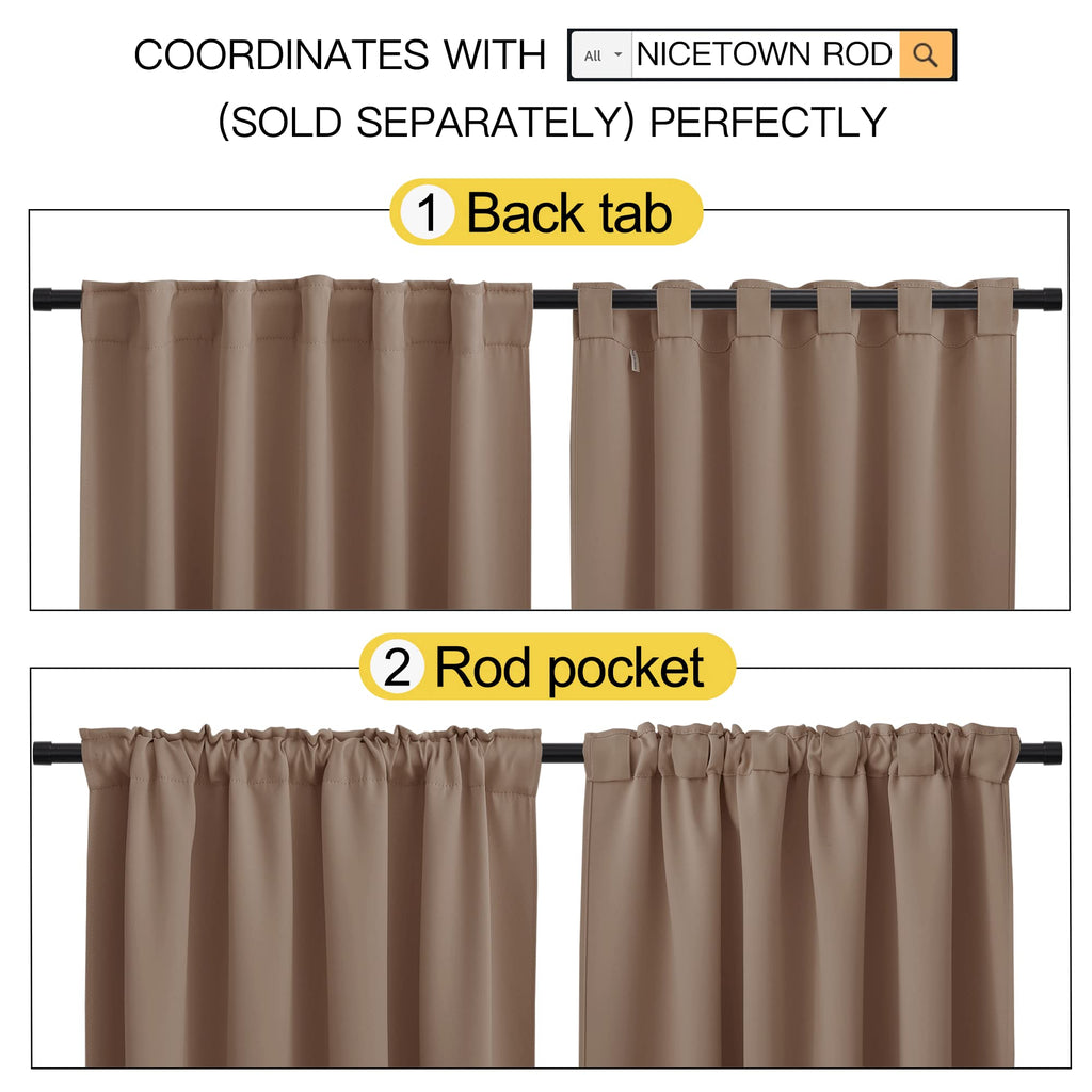 Nicetown Blackout Curtains And Drapes For Kitchen - (Cappuccino Color) 42 Inches Wide By 40 Inches Long, 2 Panels Set, Thermal Insulated Blackout Window Drapes