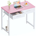 Pamray 32 Inch Small Computer Desk with 2 Drawers for Bedroom Study Writing Home Office Table for Small Spaces Pink