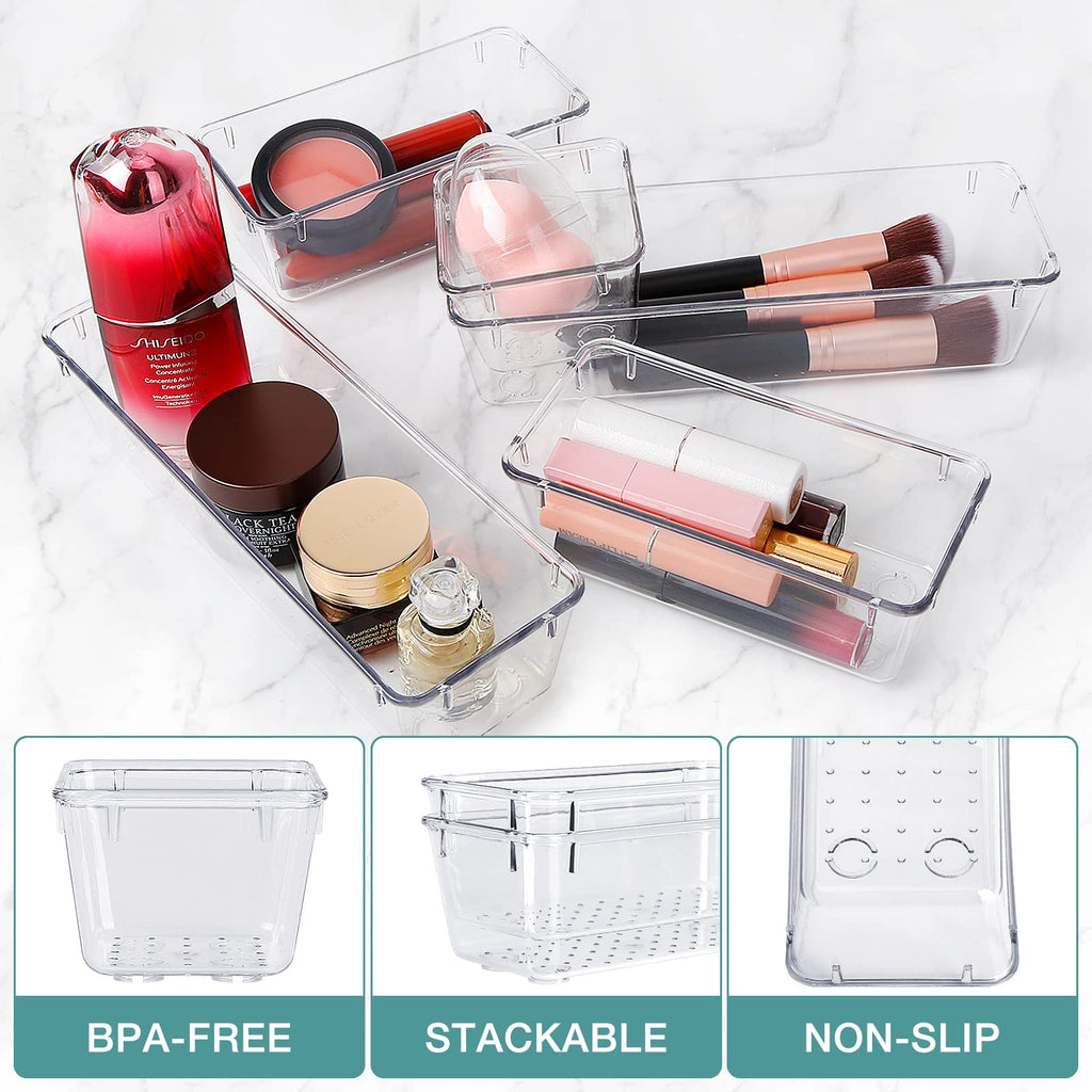 Stormiracle 16 Pcs Drawer Organizer Set, 5 Varied Size Bathroom And Kitchen Drawer Cabinet Organizer Trays, Clear Storage Bins F