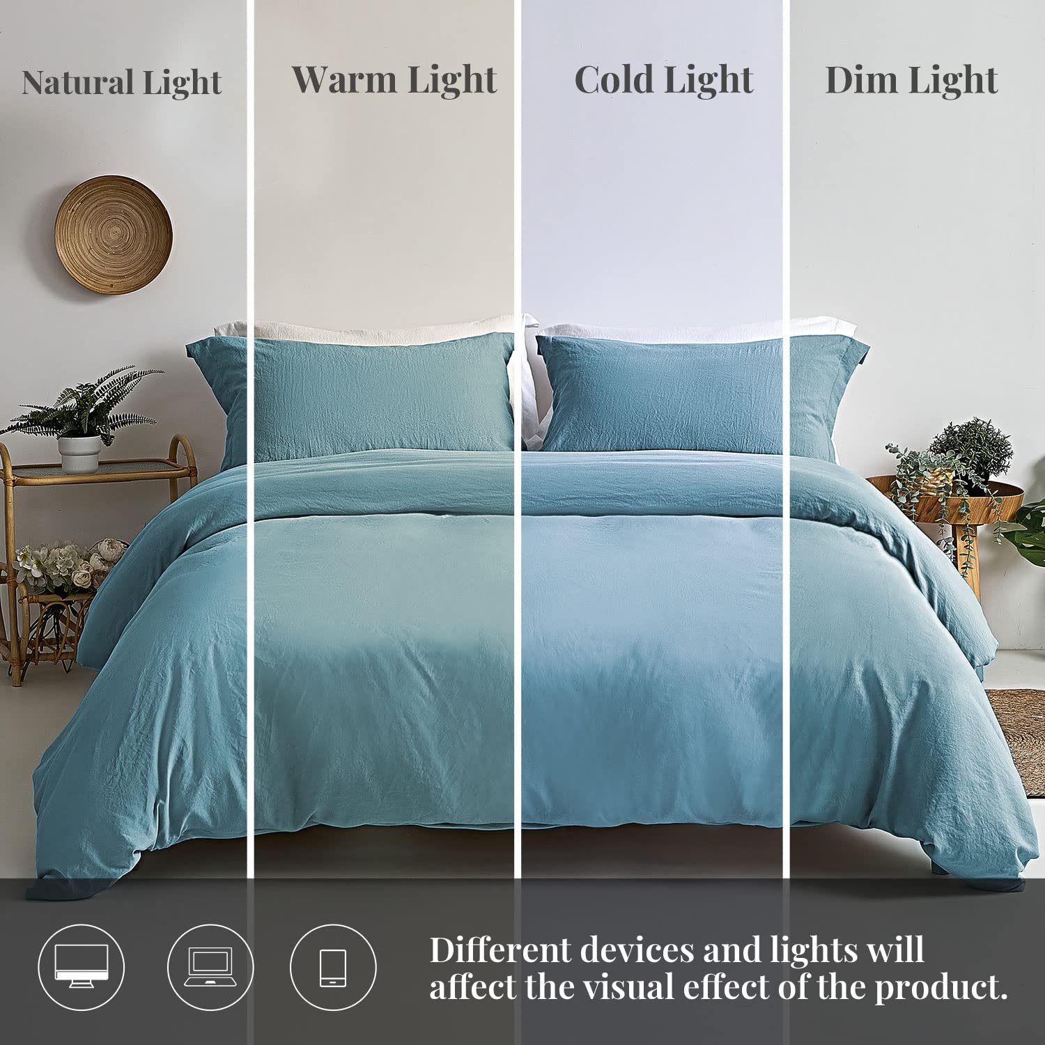 Mildly Super Soft Duvet Cover - 100% Washed Microfiber Grayish Blue Comforter Cover Set 3 Pieces With Zipper Closure & Corner Ti