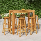 vidaXL Patio Dining Set 7 Piece, Outdoor Hightop Table and Chairs, Counter Height Desk, Pub Table Set for Porch Backyard, Farmhouse, Solid Acacia Wood Brown