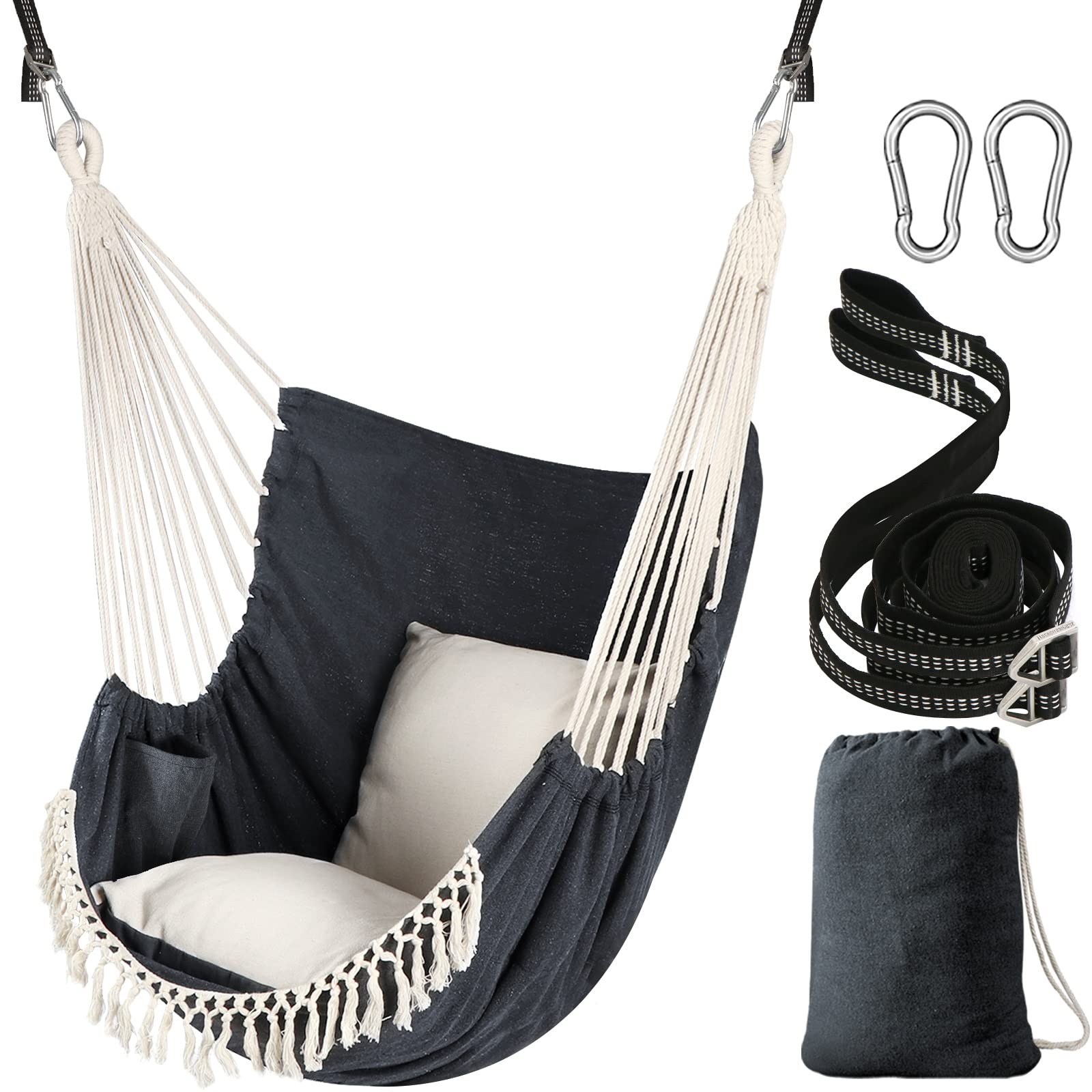 Chihee Hammock Chair Hanging Swing 2 Pillows Included,Strong Webbing Straps And Hooks For Easy Hanging Soft Cotton Hanging Chair