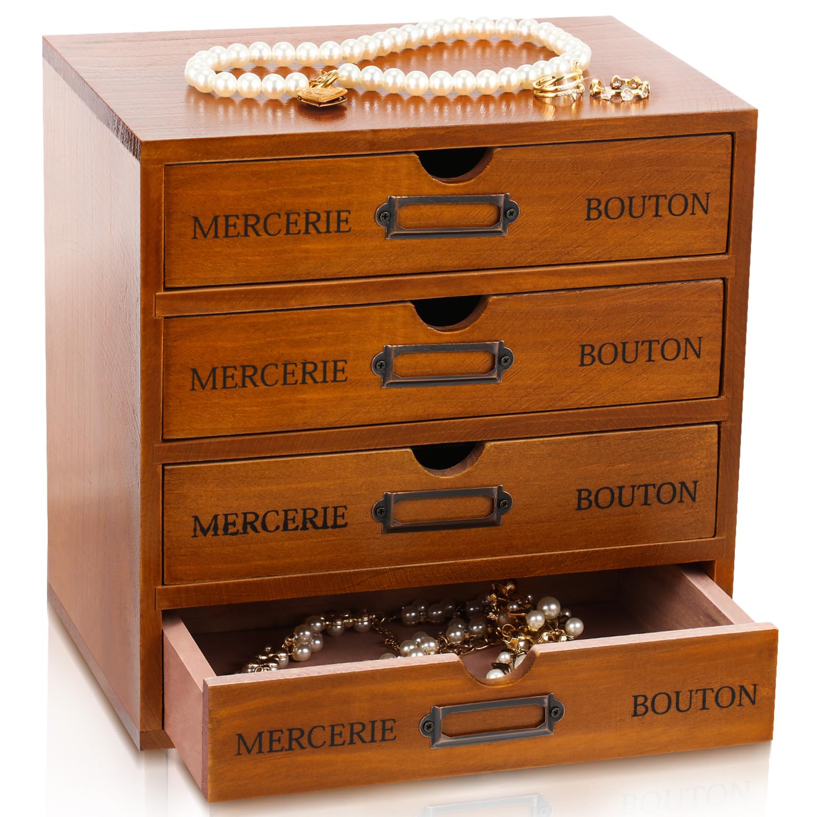 Wesiti 4 Drawer Vintage Wooden Desk Organizer, Apothecary Cabinet Storage Drawers, Rustic Shelf Drawer, Home Office Organizers a
