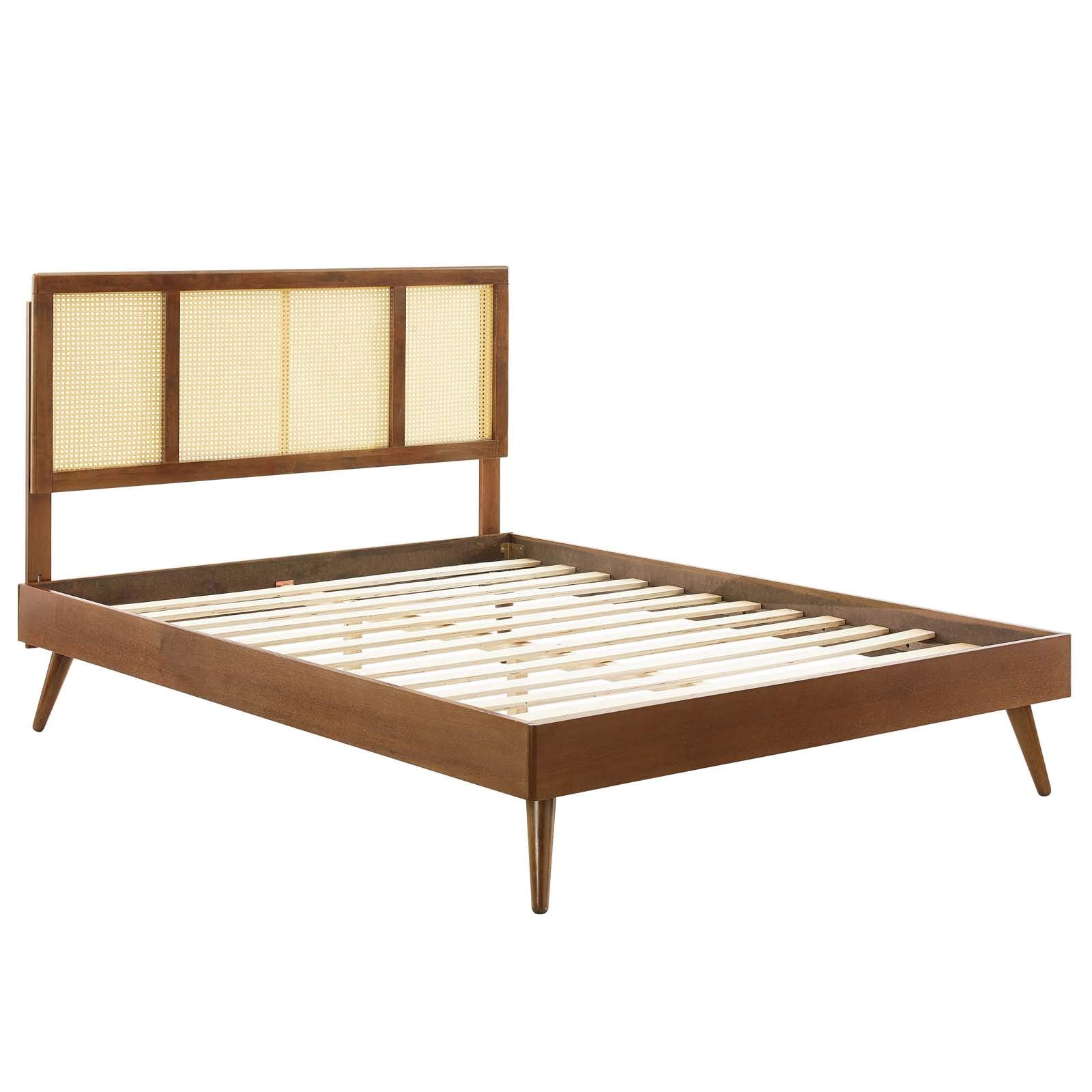 Modway Kelsea Cane And Wood Full Platform Bed With Splayed Legs In Walnut