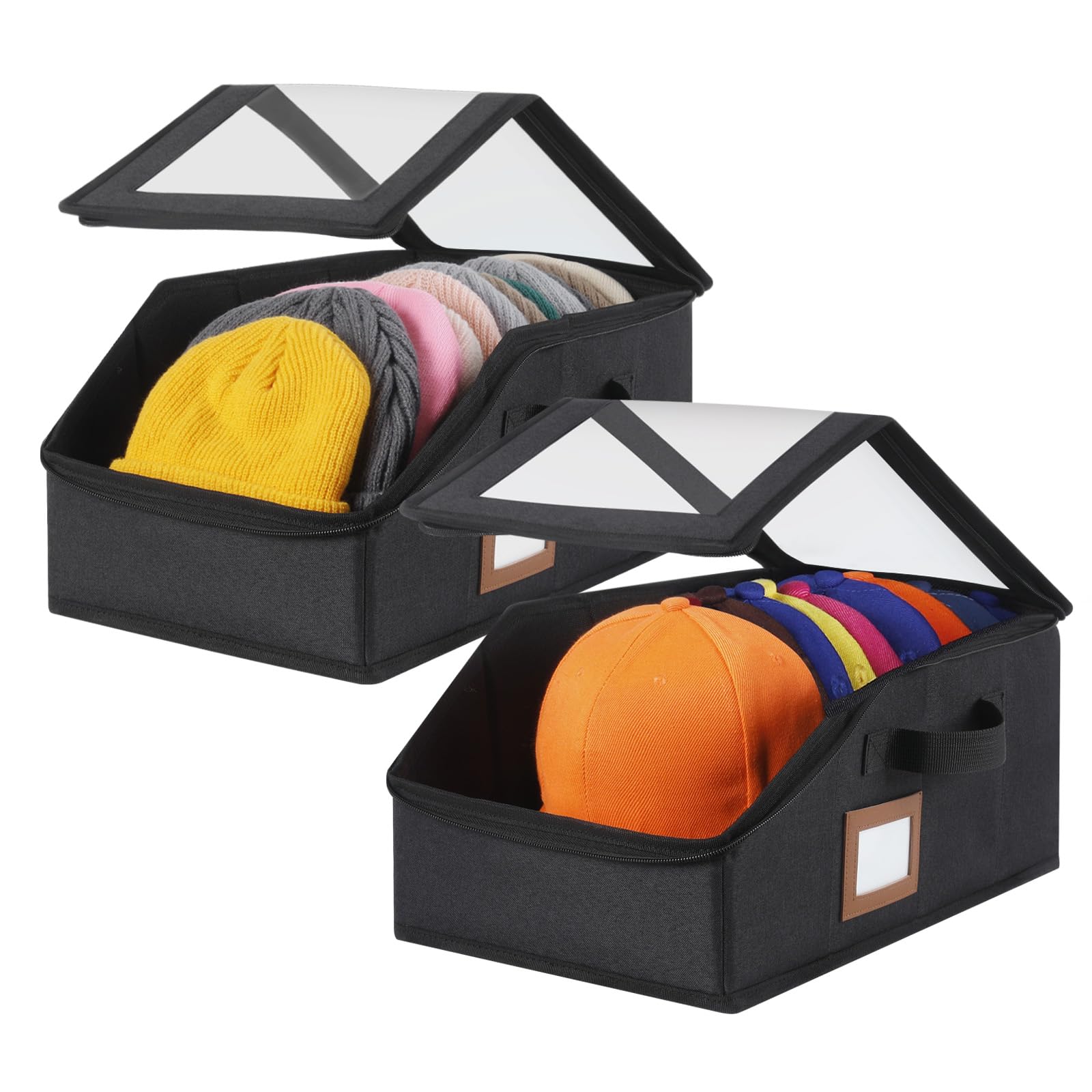 2 Pack Hat Storage for Baseball Caps-Holds Up to 28 Caps, Hat Organizer for Closet Stackable Hat Box with Cardboard, Dust-proof 