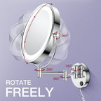 Benbilry LED Wall Mounted Makeup Mirror 9 Inch Double Sided 1x/10x Magnification Extendable Swivel Chrome
