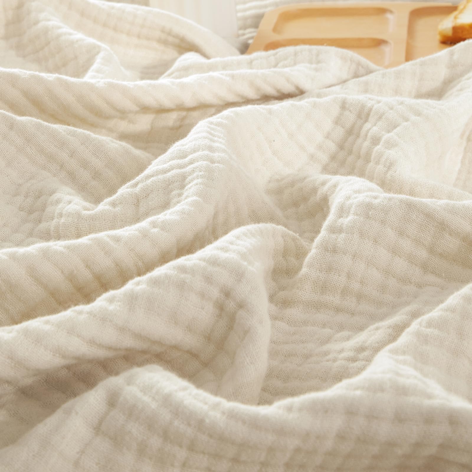 Phf 100% Cotton Muslin Throw Blanket 50' X 60', 4-Layer Lightweight And Breathable Blanket, Luxuriously Soft Gauze Blanket For
