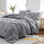 Downcool King Size Comforter Set - Grey Comforter King Size, Pintuck 3-Piece Bedding Comforter Sets, 1 Pinch Pleated Comforter &
