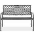 Best Choice Products Outdoor Bench 2-Person Metal Steel Benches Furniture For Garden, Patio, Porch, Entryway W/Geometric Backrest, 790Lb Capacity – Gray
