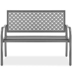 Best Choice Products Outdoor Bench 2-Person Metal Steel Benches Furniture For Garden, Patio, Porch, Entryway W/Geometric Backrest, 790Lb Capacity – Gray