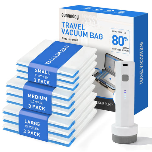 10 Pack Vacuum Bags for Travel Rechargeable Pump, Space Saver for Luggage